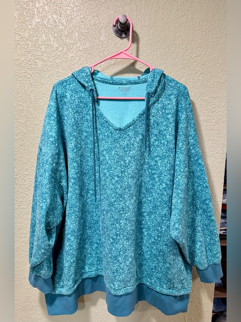 Athleta Teal V-Neck Hooded Pullover 3X